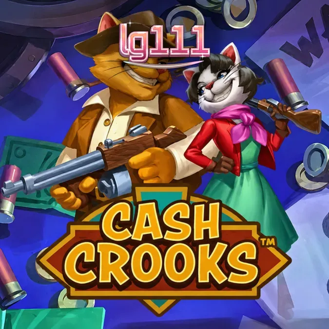 Tampilan visual slot Cash Crooks dengan karakter kucing perampok
